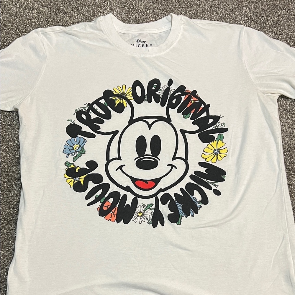 Disney Mickey Mouse White Tee with Floral Design